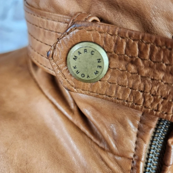 Marc New York Andrew Marc Leather Jacket Zip Front Caramel Size Large - Picture 5 of 16